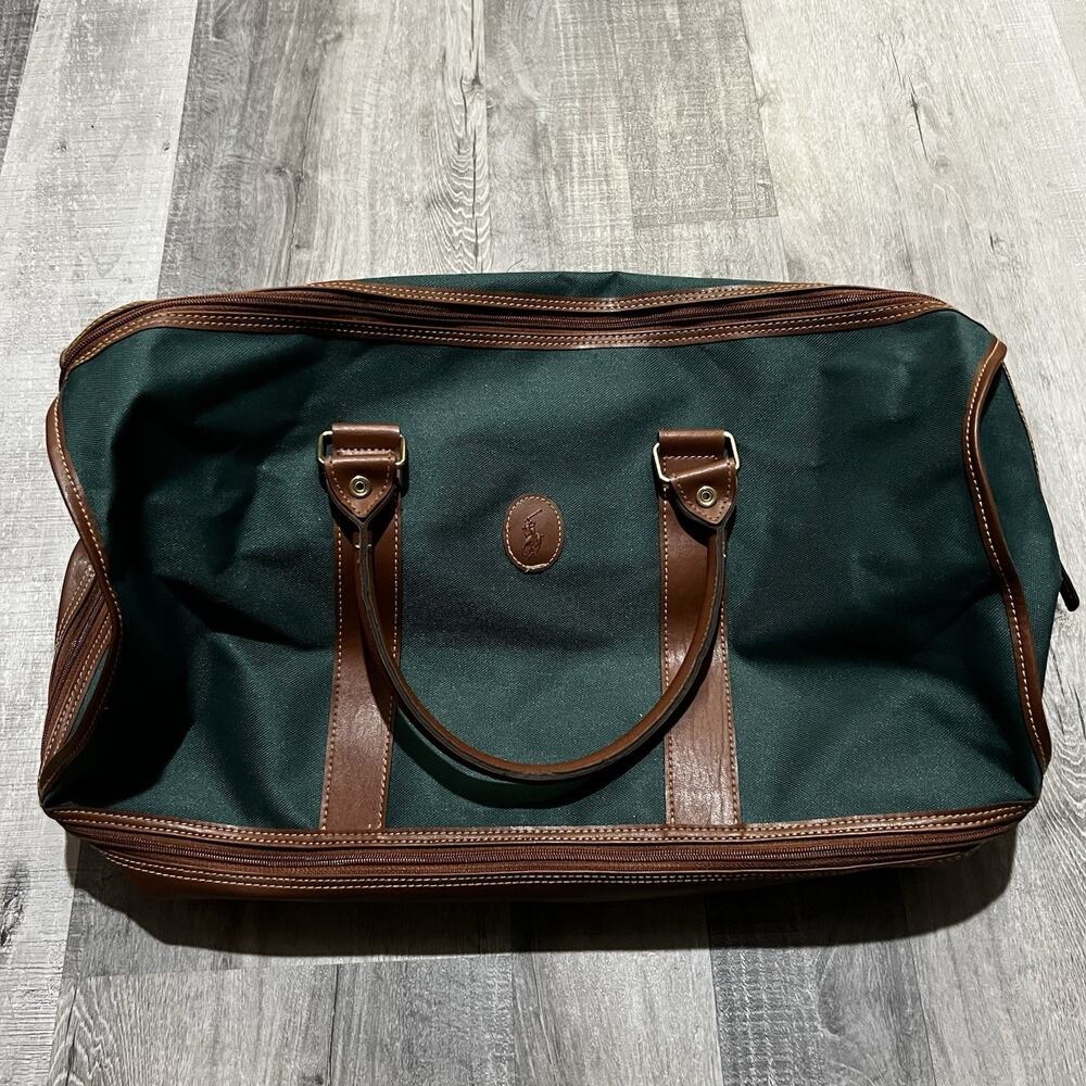 VTG Polo Ralph Lauren Duffle Bag Mens Green Canvas Large Weekender Travel 90s